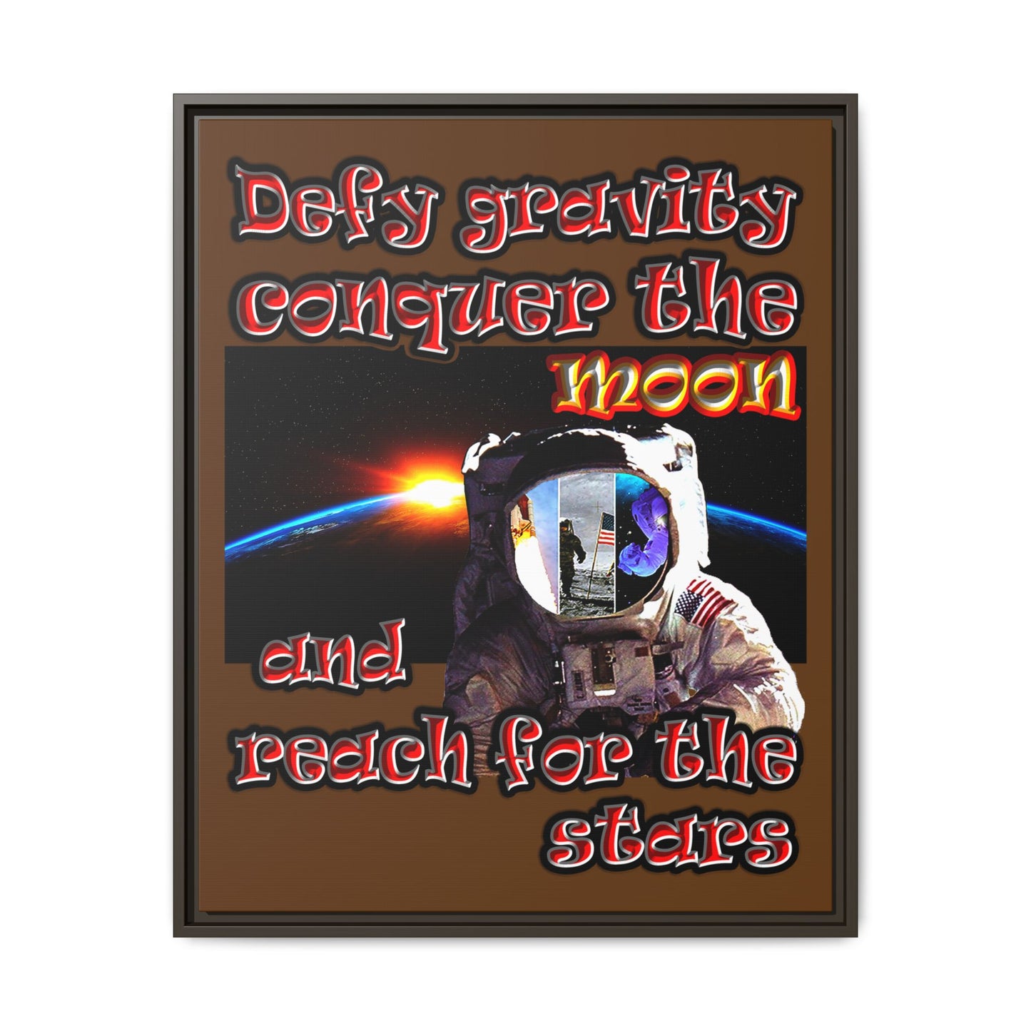 defy conquer reach - framed canvas art (brown)