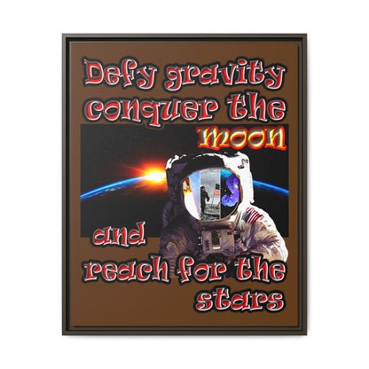 defy conquer reach - framed canvas art (brown)