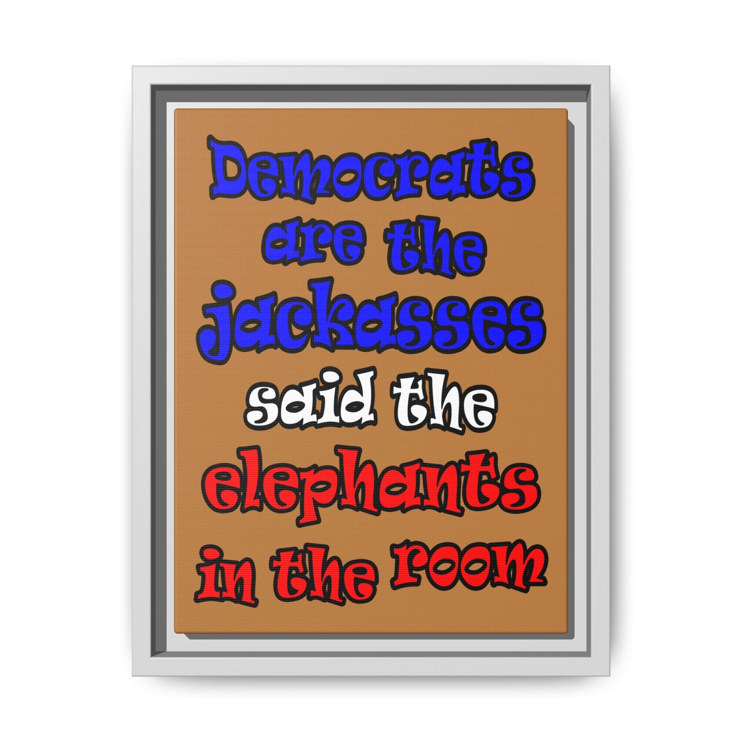 donkeys and elephants - framed canvas art (light brown)