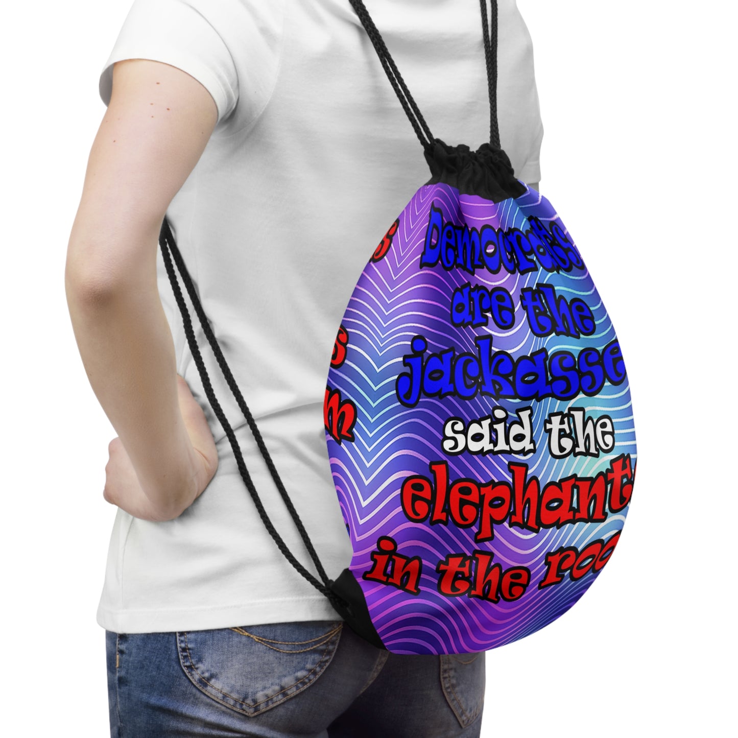 donkeys and elephants - Drawstring Bag (purple wave)