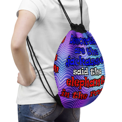 donkeys and elephants - Drawstring Bag (purple wave)