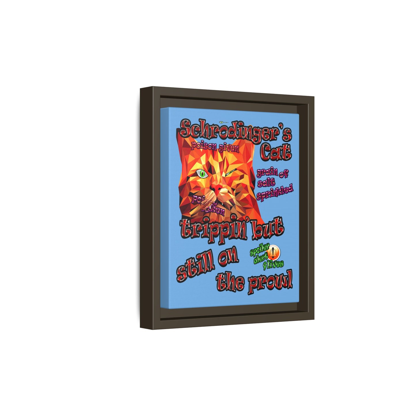 schrodinger's cat - framed canvas art (light blue)