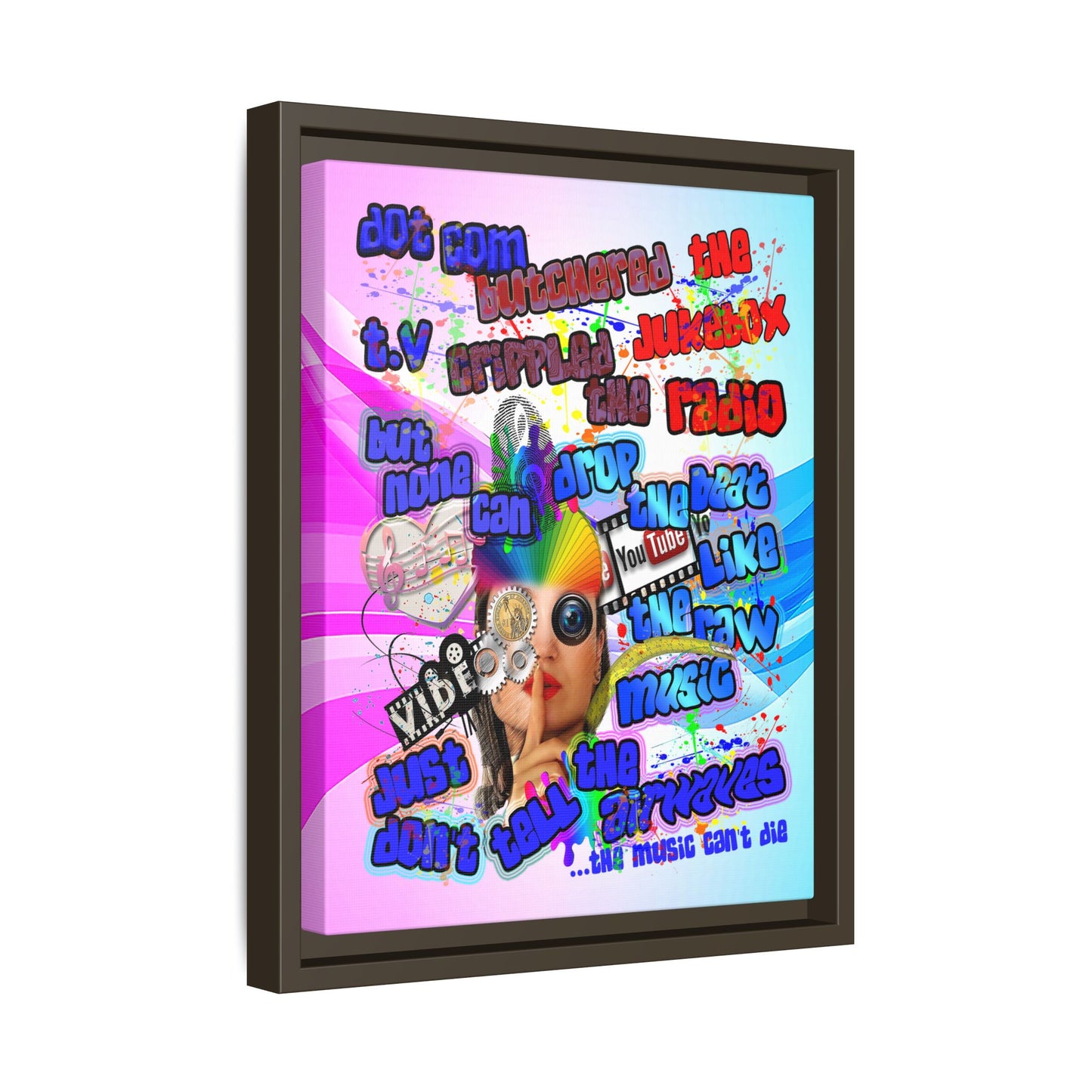 drop the beat - framed canvas art (light blue-pink wave)