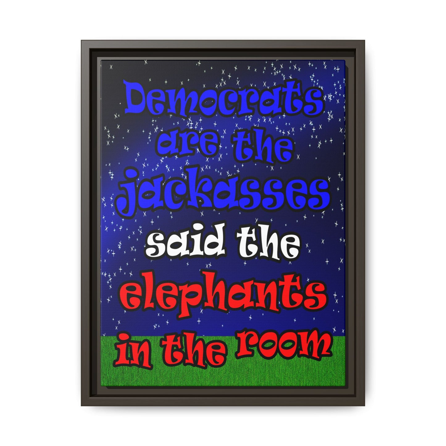 donkeys and elephants - framed canvas art ('snoops' background)