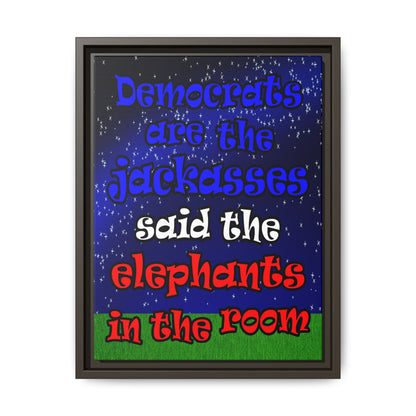 donkeys and elephants - framed canvas art ('snoops' background)