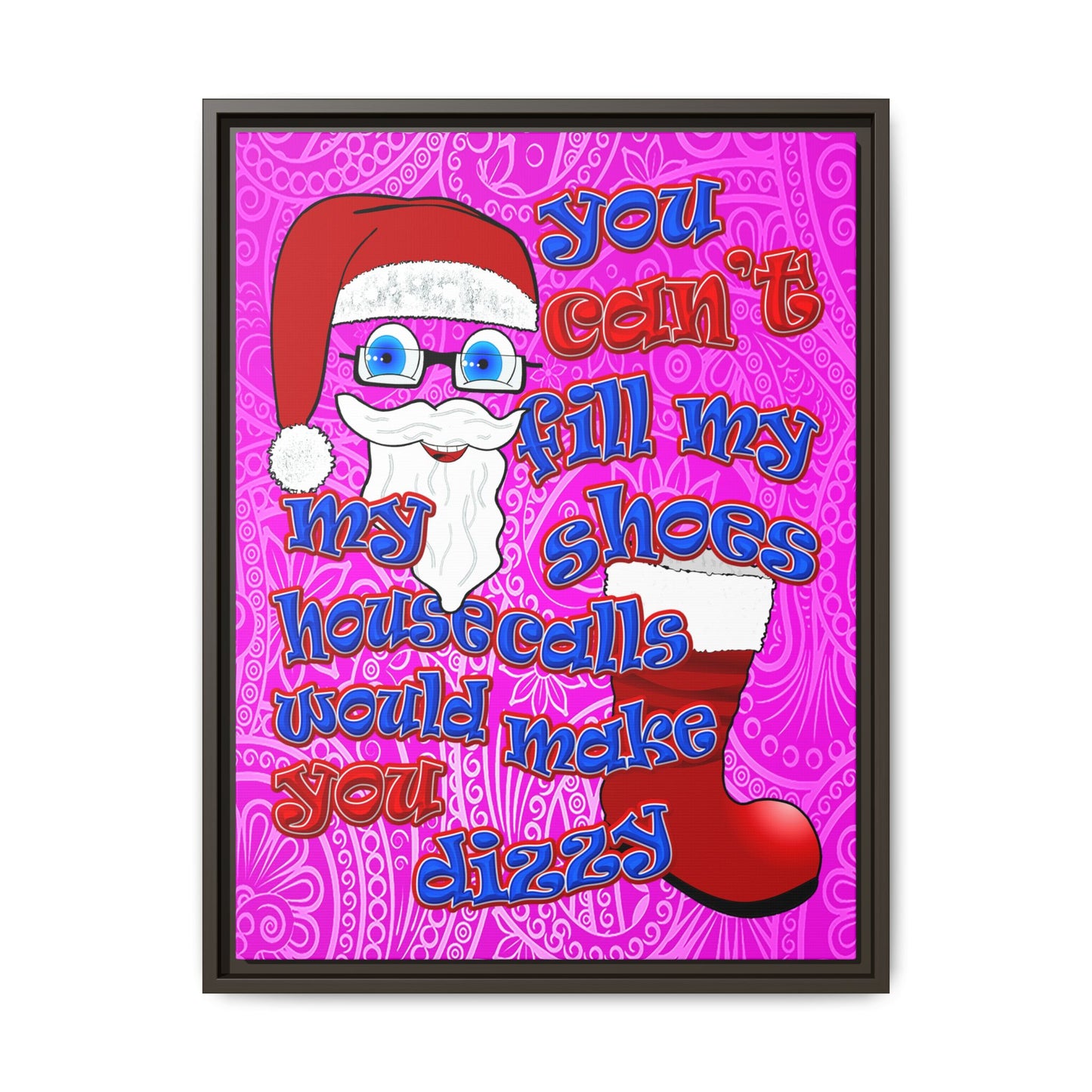 santa's shoes - framed canvas art (pink swirl)