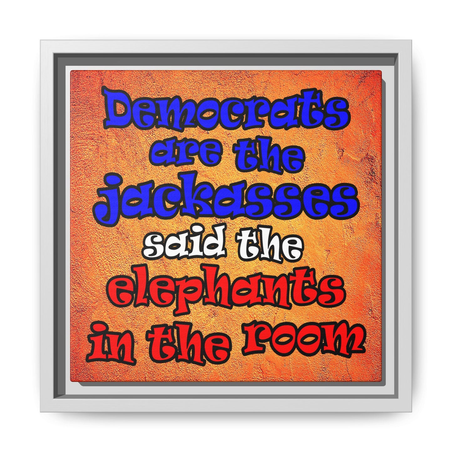 donkeys and elephants - framed canvas art (burnt orange)