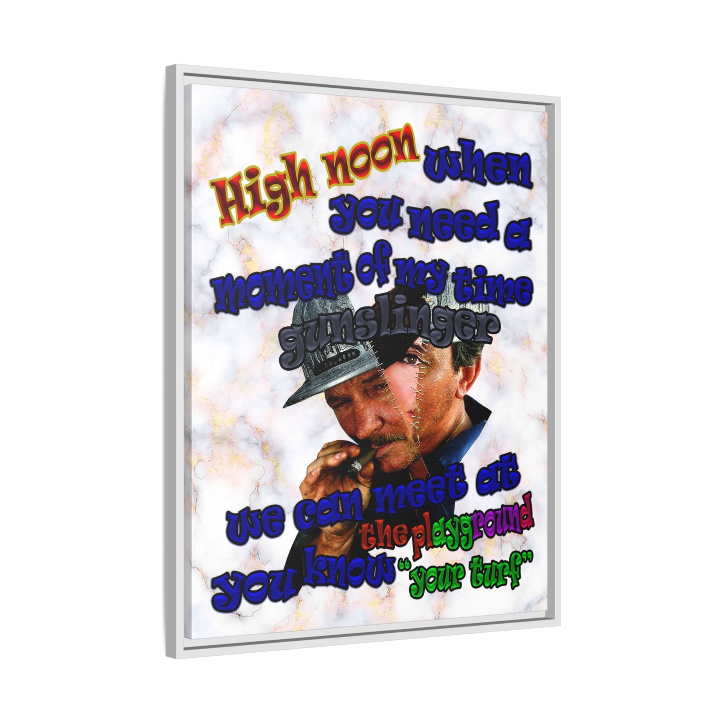 high noon - framed canvas art (white marble)