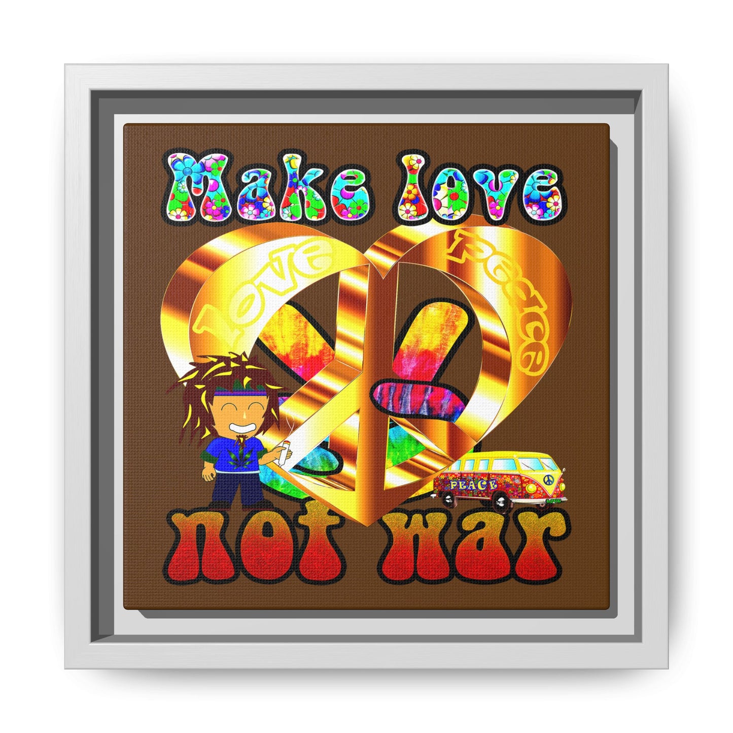 love peace - framed canvas art (brown)