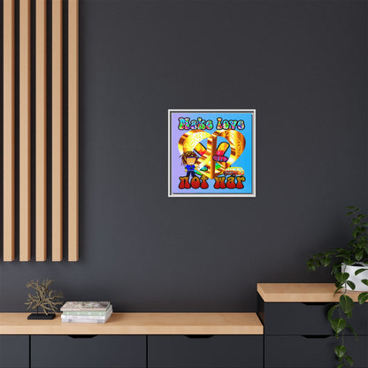love peace - framed canvas art (light blue-purple wave)