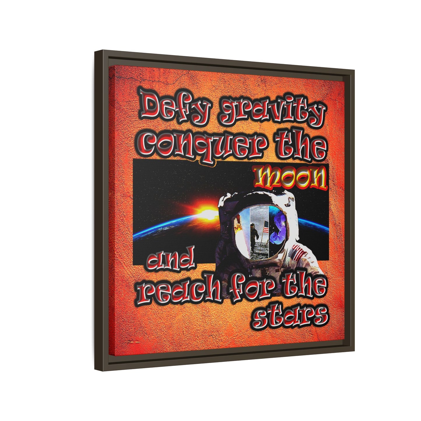 defy conquer reach - framed canvas art (burnt orange)