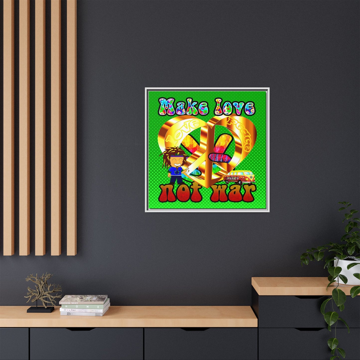 love peace - framed canvas art (logo green)