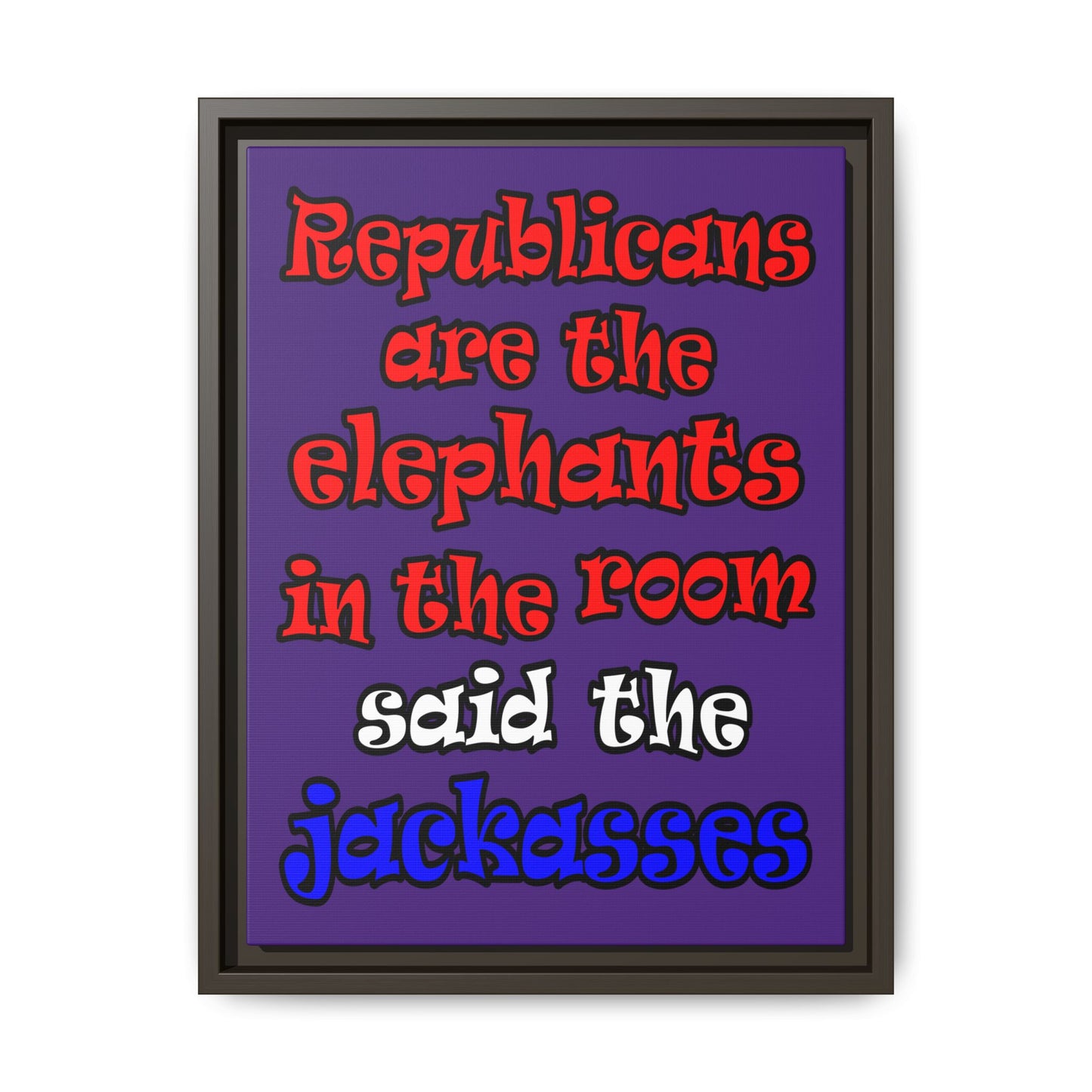donkeys and elephants - framed canvas art (purple)