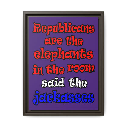 donkeys and elephants - framed canvas art (purple)