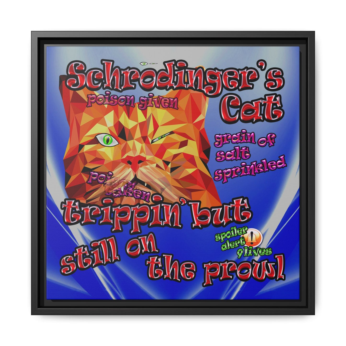 schrodinger's cat - framed canvas art (blue-white wave)