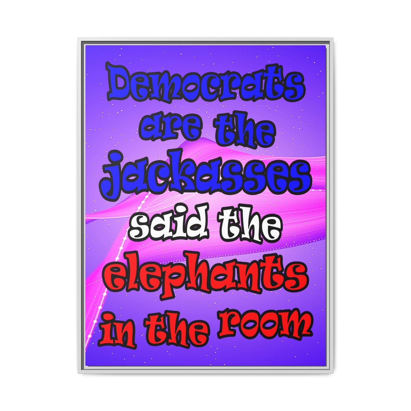 donkeys and elephants - framed canvas art (purple-pink wave)