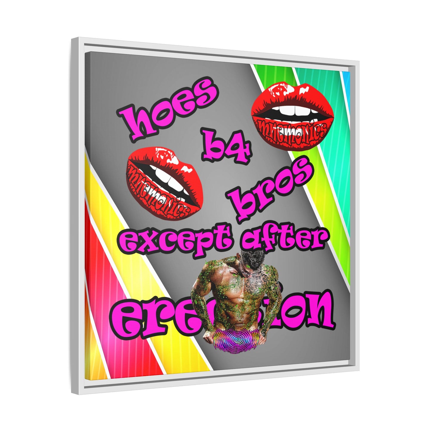 hoes b4 bros - framed canvas art (rainbow split)