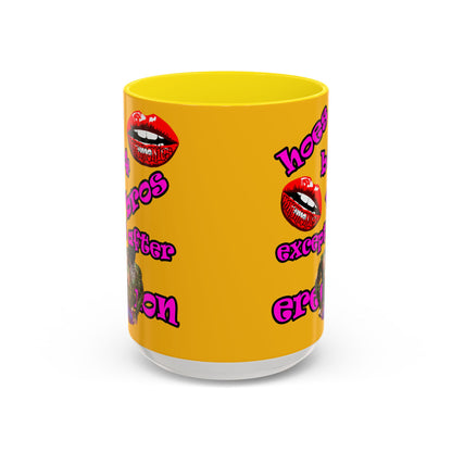 hoes b4 bros - Accent Mug (yellow)