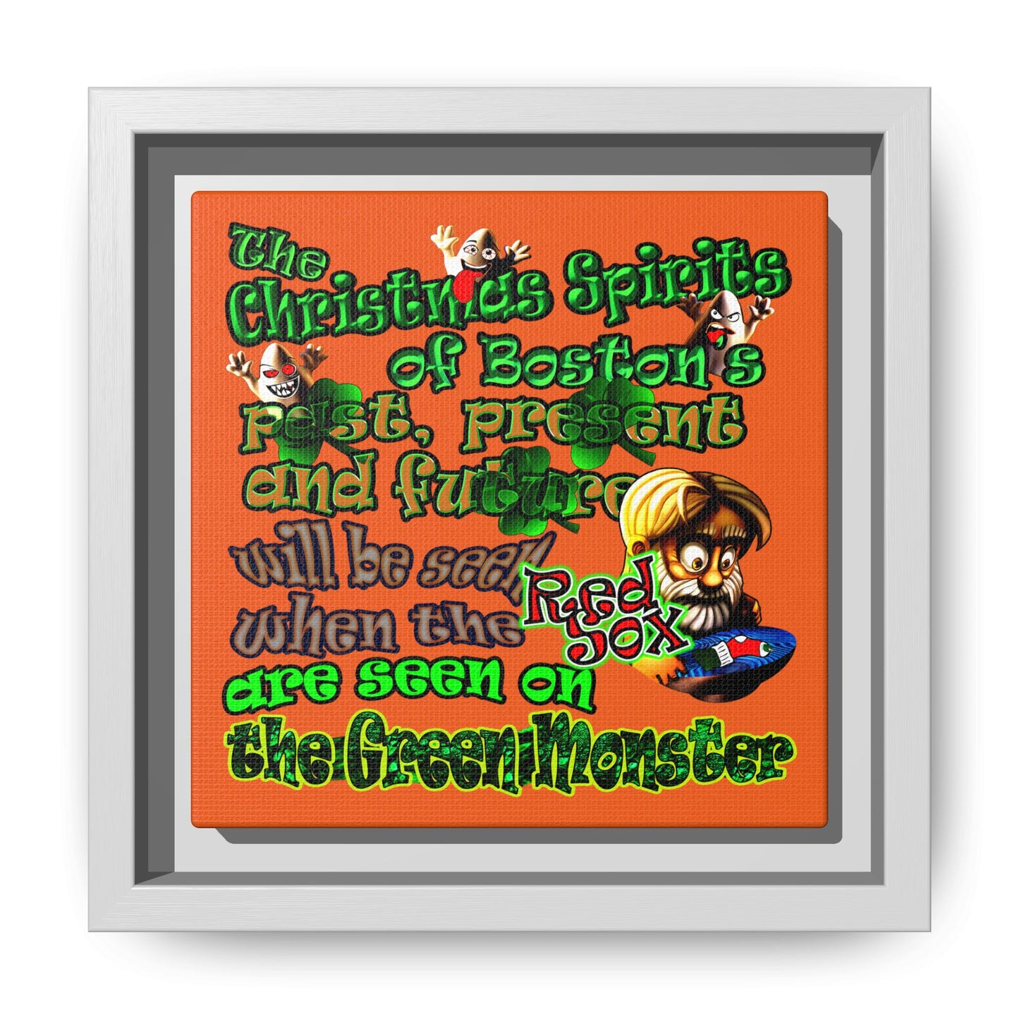 christmas spirits of boston - framed canvas art (orange)