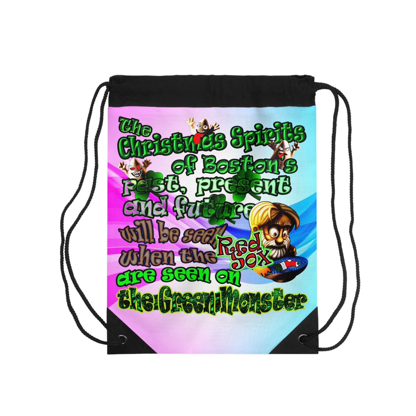 christmas spirits of boston - Drawstring Bag (light blue-pink wave)
