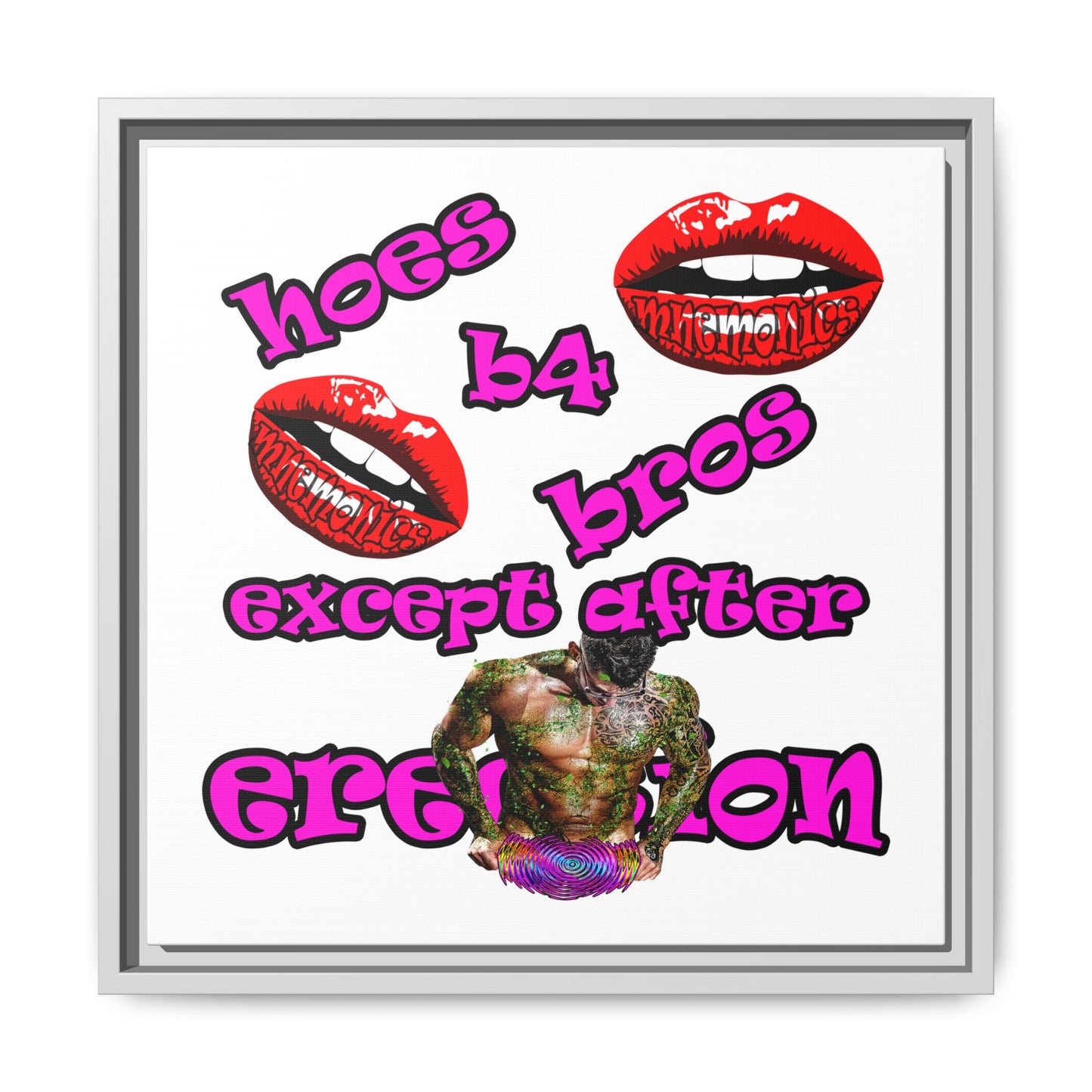 hoes b4 bros - framed canvas art (white)