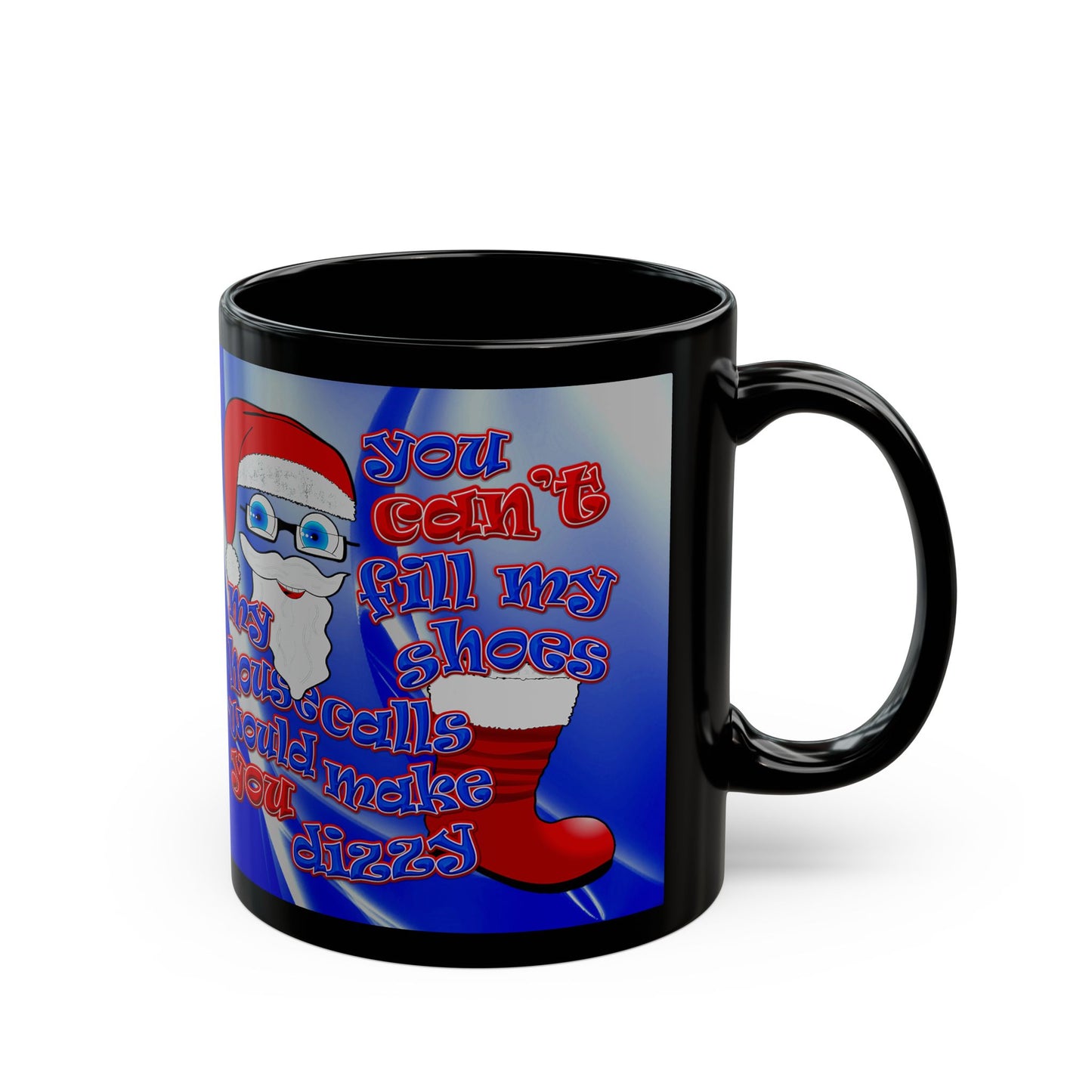 santa's shoes - Black Mug (blue-white wave)