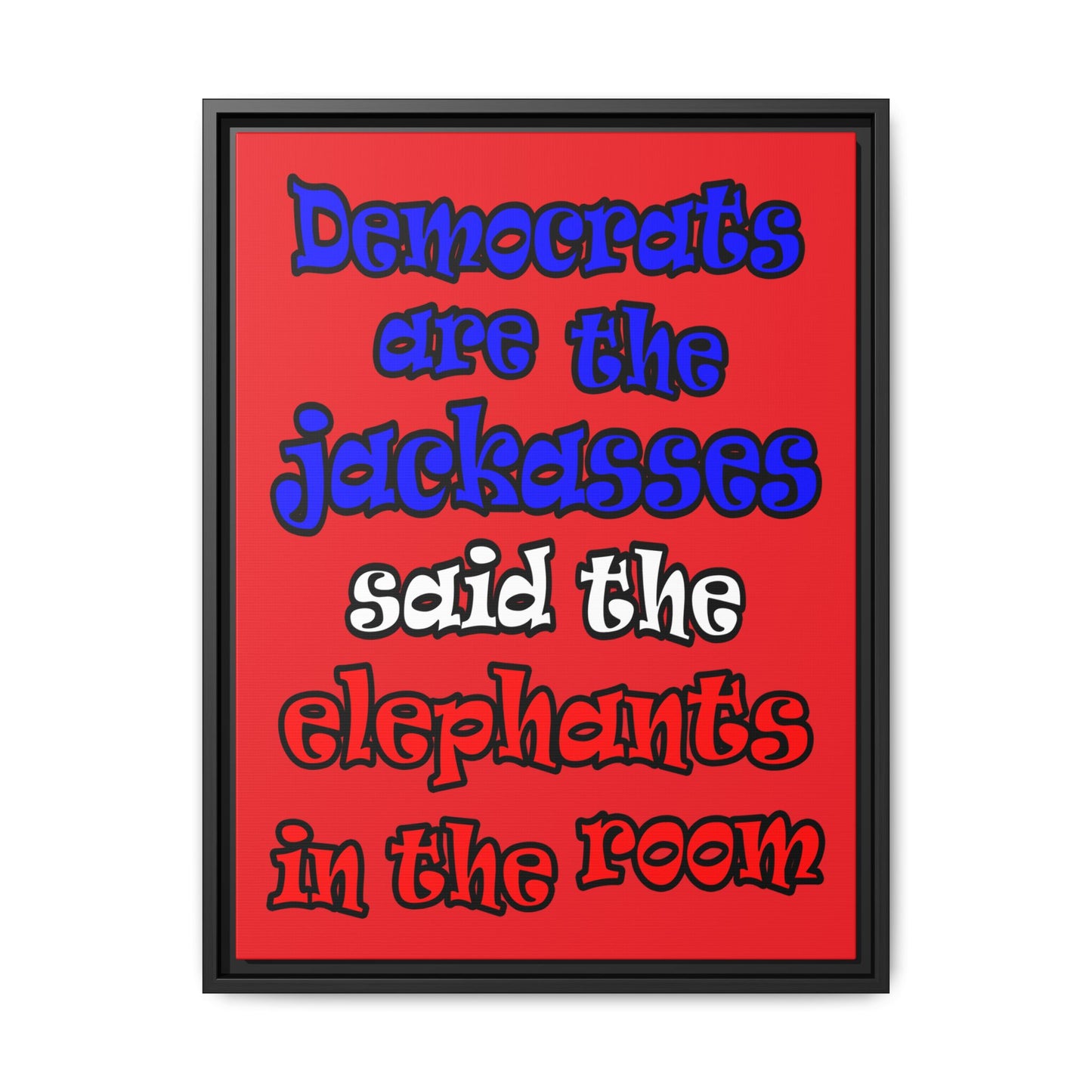 donkeys and elephants - framed canvas art (red)