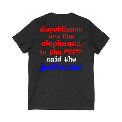 donkeys and elephants - Unisex Jersey Short Sleeve V-Neck Tee