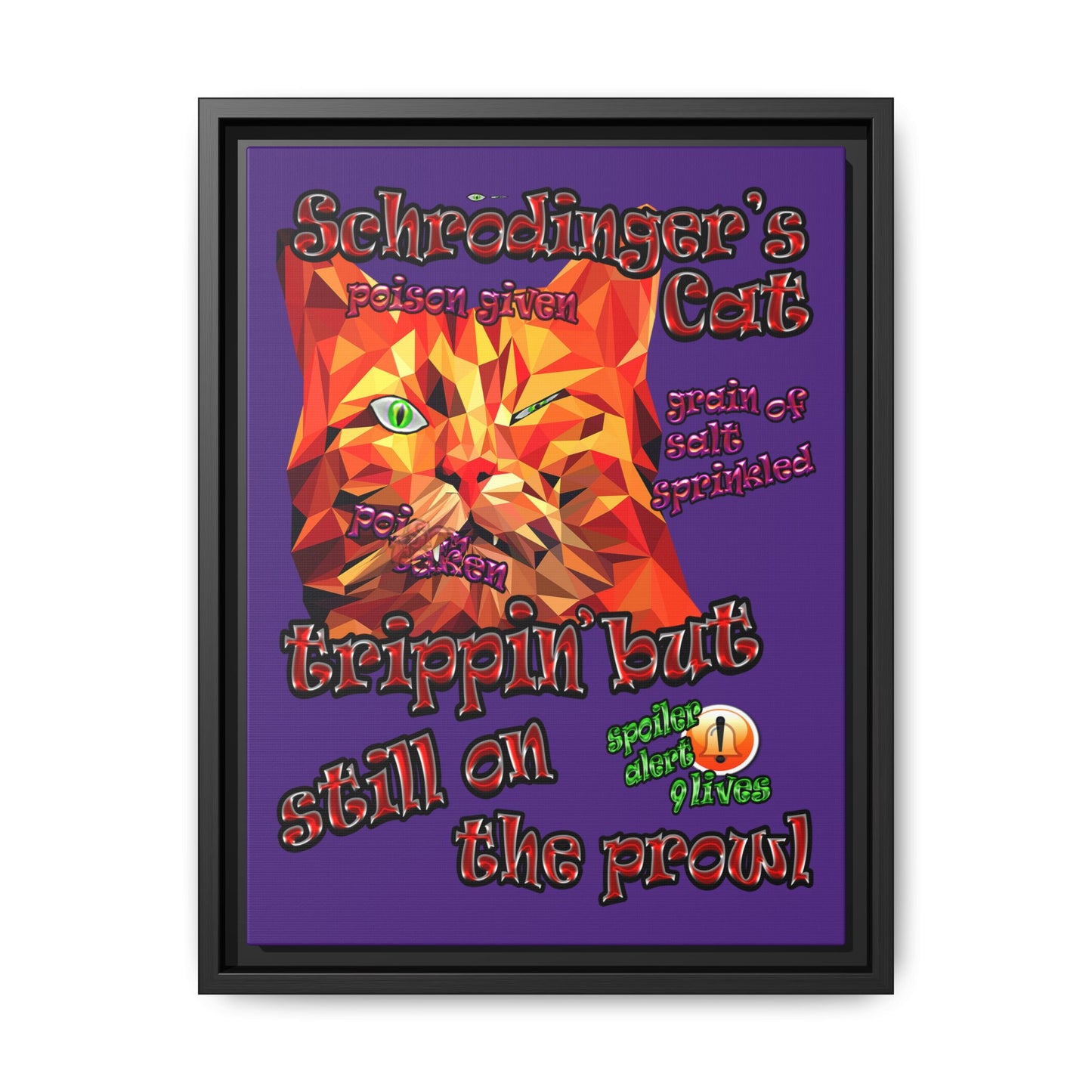 schrodinger's cat - framed canvas art (purple)
