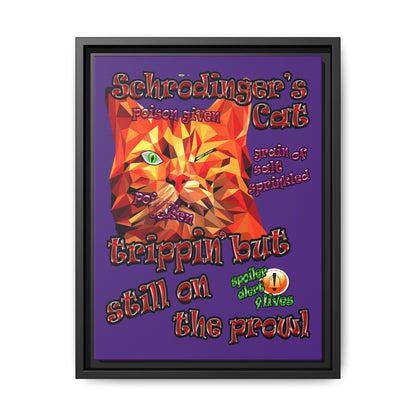 schrodinger's cat - framed canvas art (purple)