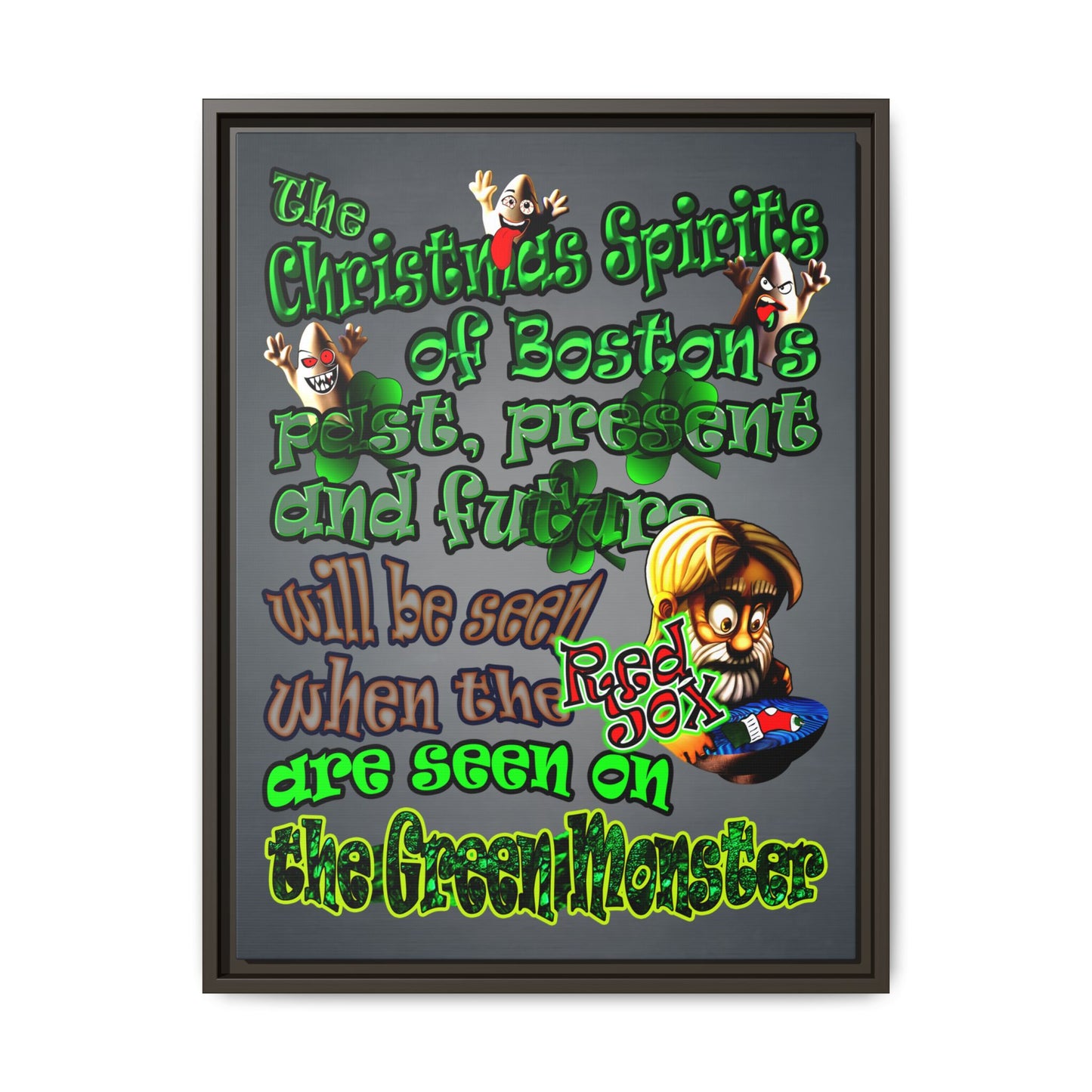christmas spirits of boston - framed canvas art (grey-light grey)
