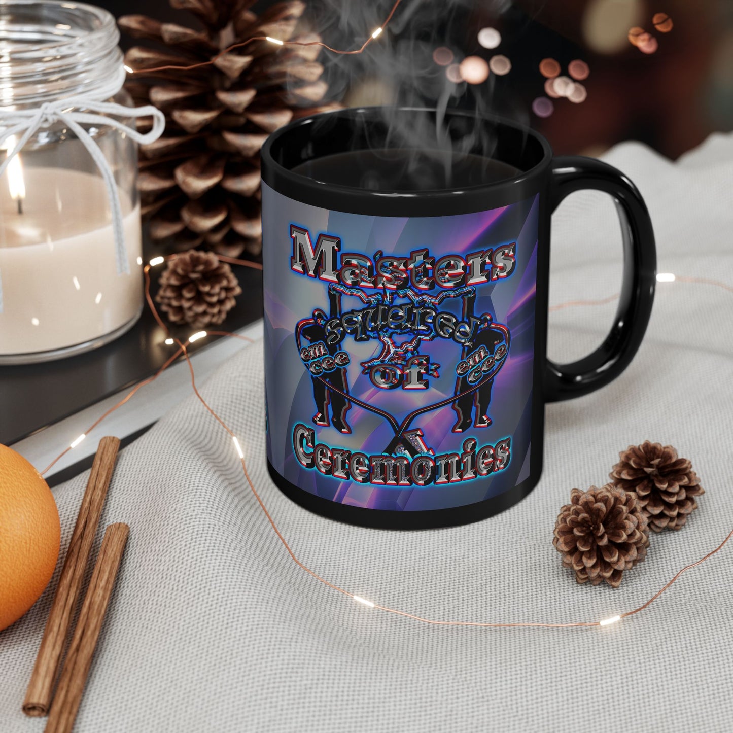 em cee squared - Black Mug (grey-pink wave)