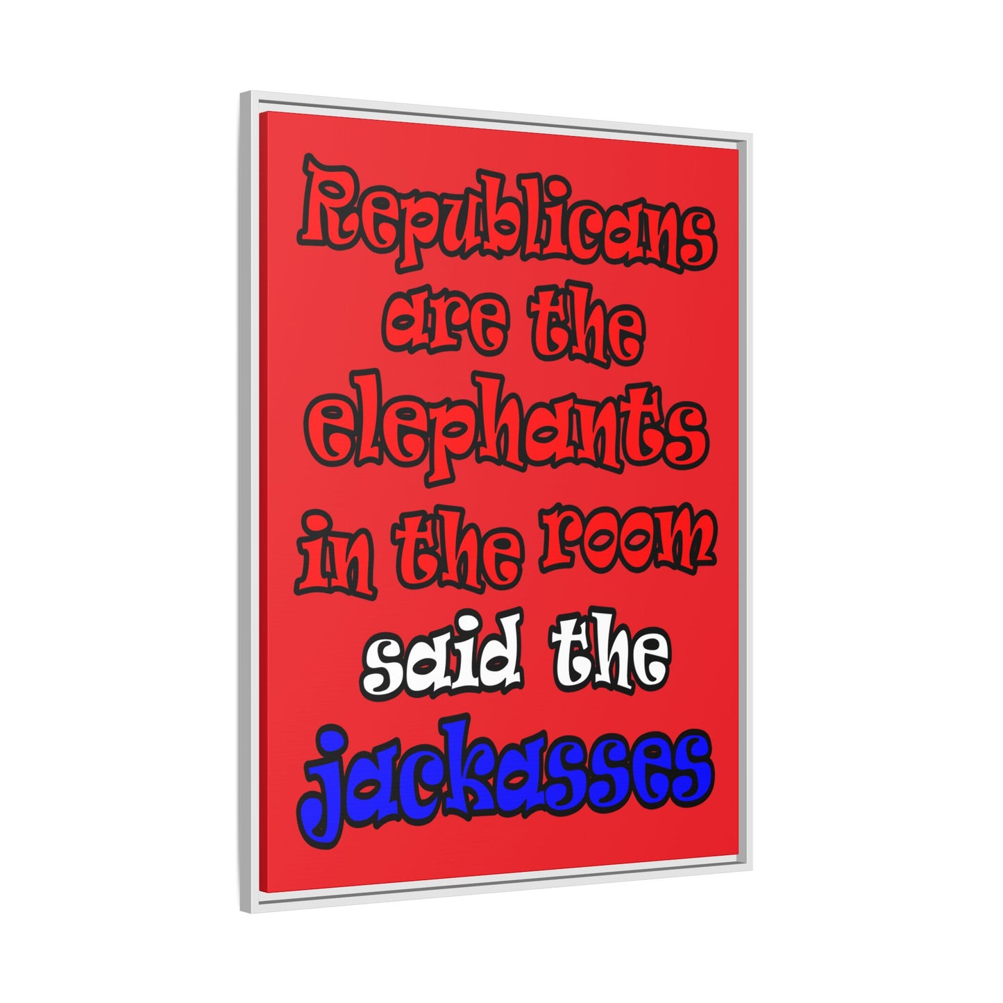 donkeys and elephants - framed canvas art (red)