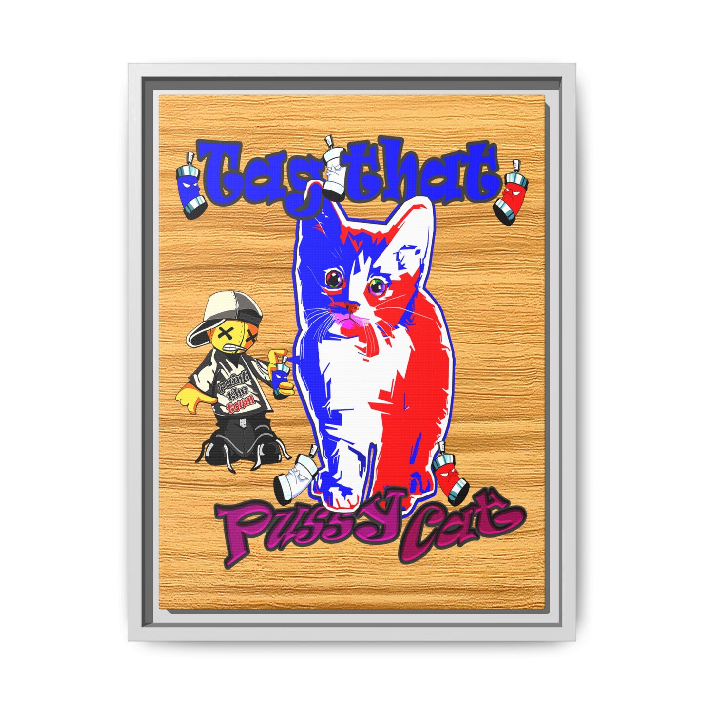 tag that - framed canvas art (butterscotch wood finish)