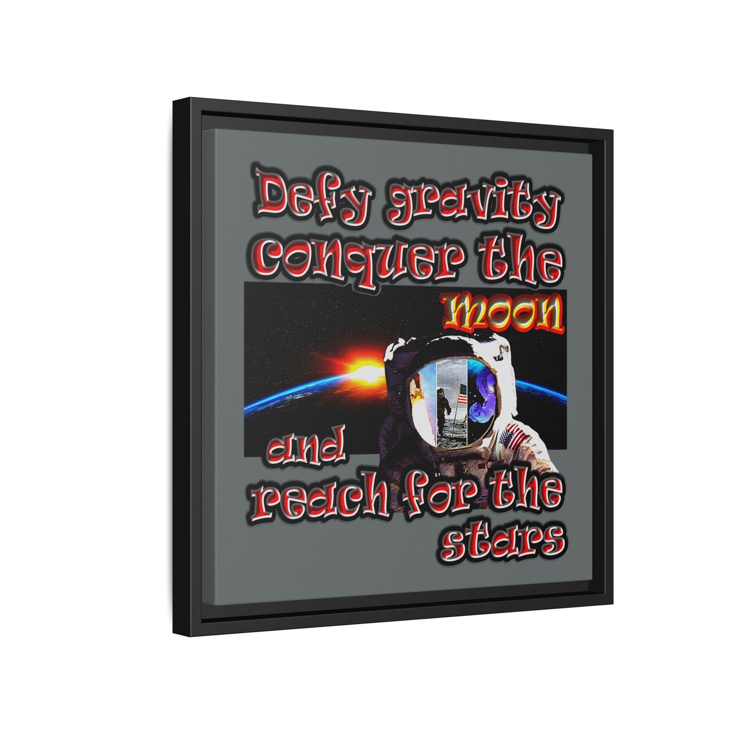 defy conquer reach - framed canvas art (dark grey)