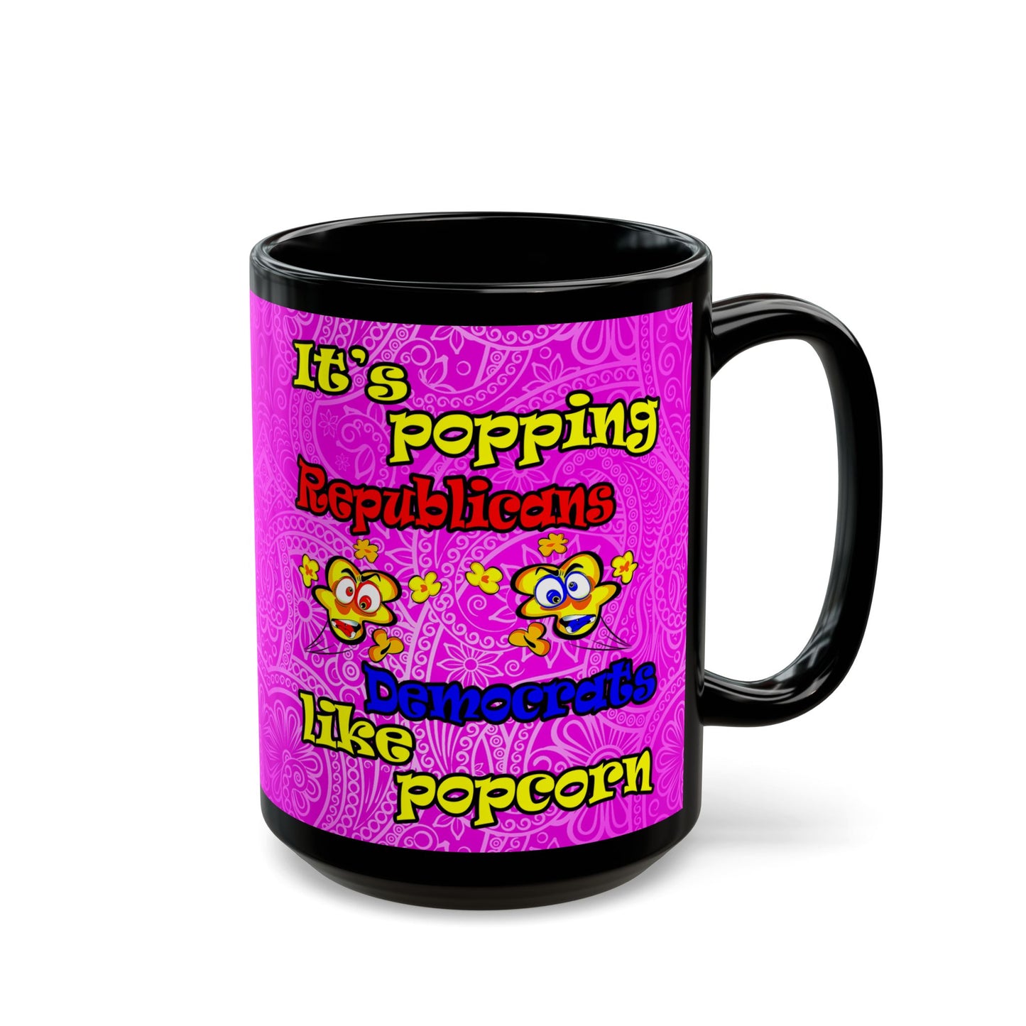 popping like popcorn - Black Mug (pink swirl)