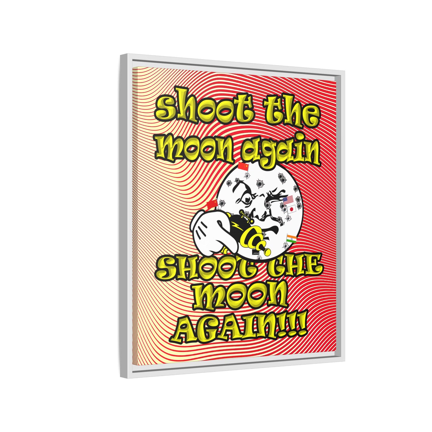 shoot the moon again - framed canvas art (yellow-orange wave)