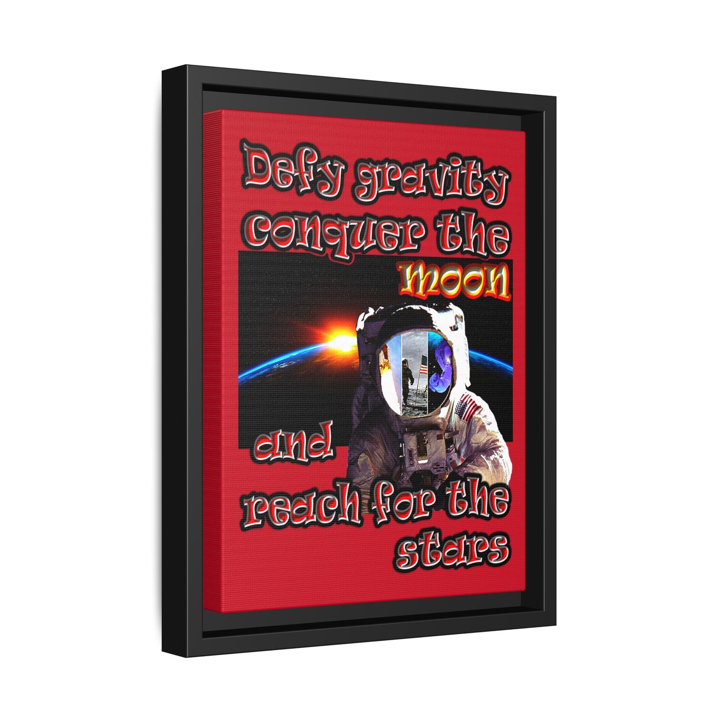 defy conquer reach - framed canvas art (dark red)