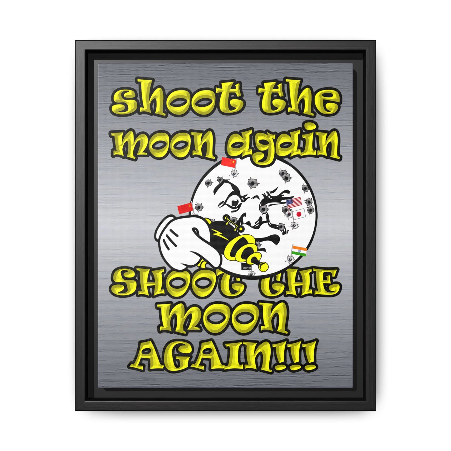 shoot the moon again - framed canvas art (brushed nickel)