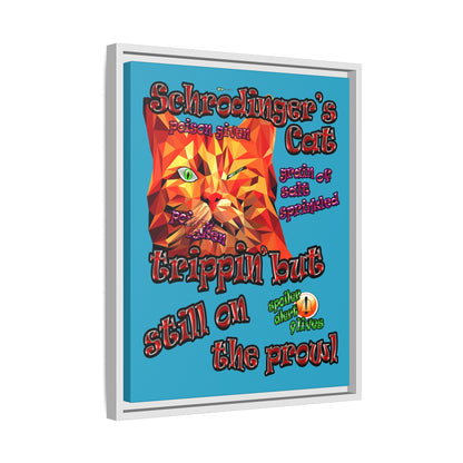 schrodinger's cat - framed canvas art (turquoise)