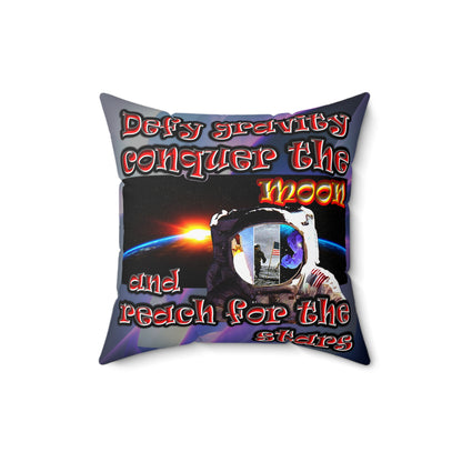 defy conquer reach - Spun Polyester Square Pillow - (grey-pink wave)
