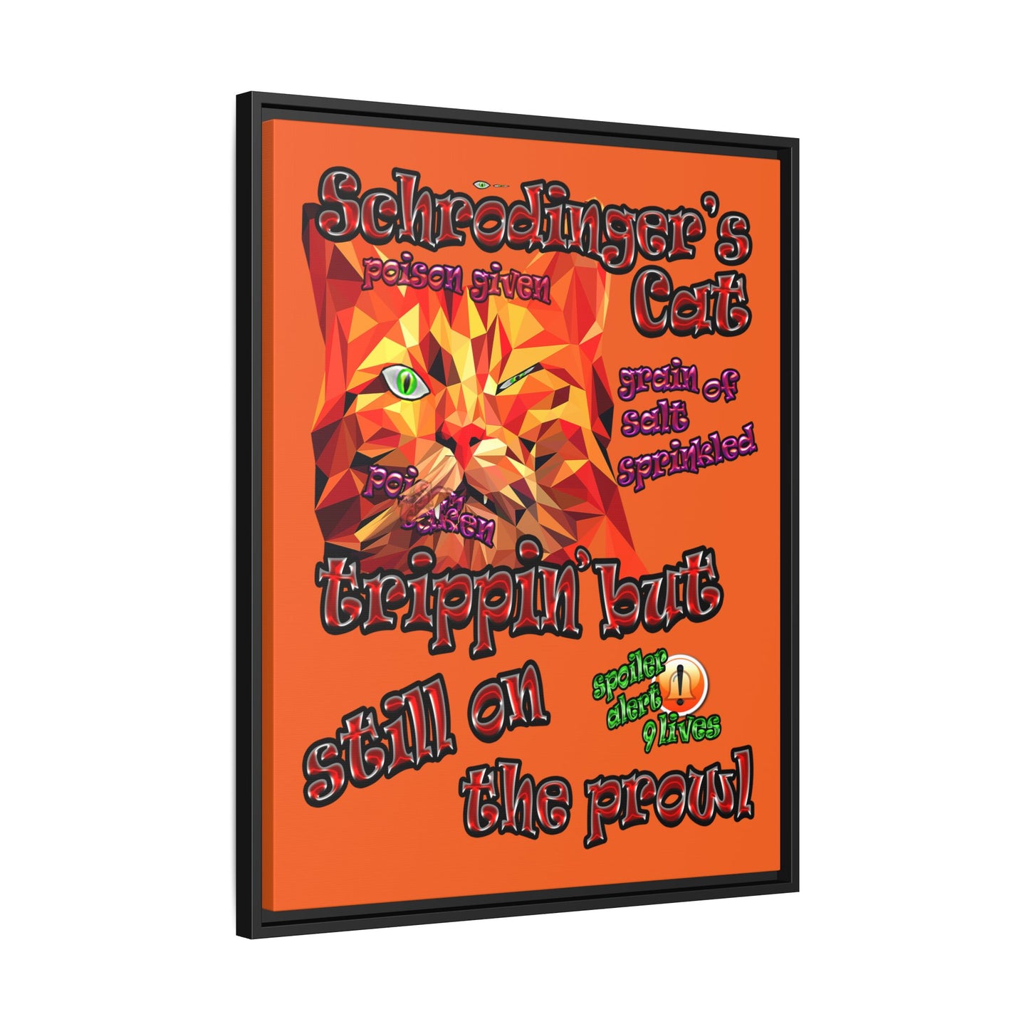 schrodinger's cat - framed canvas art (orange)
