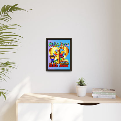 love peace - framed canvas art (light blue-purple wave)