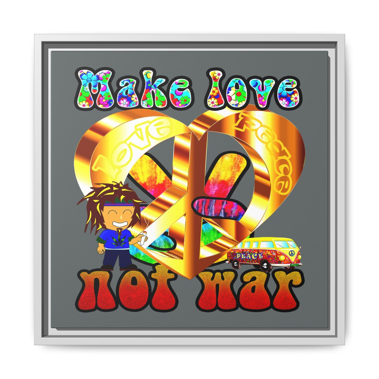 love peace - framed canvas art (dark grey)