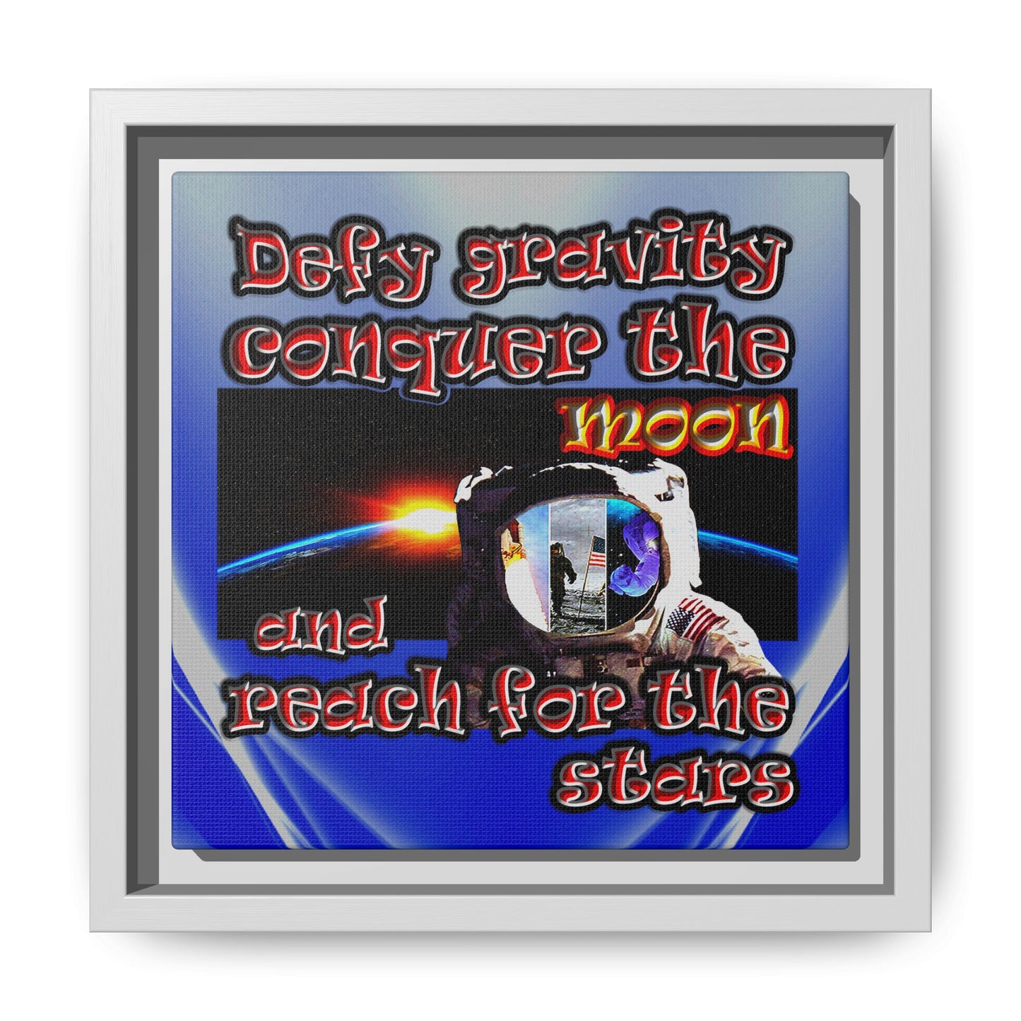 defy conquer reach - framed canvas art (blue-white wave)
