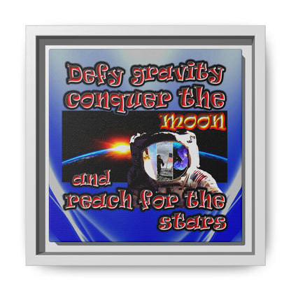 defy conquer reach - framed canvas art (blue-white wave)