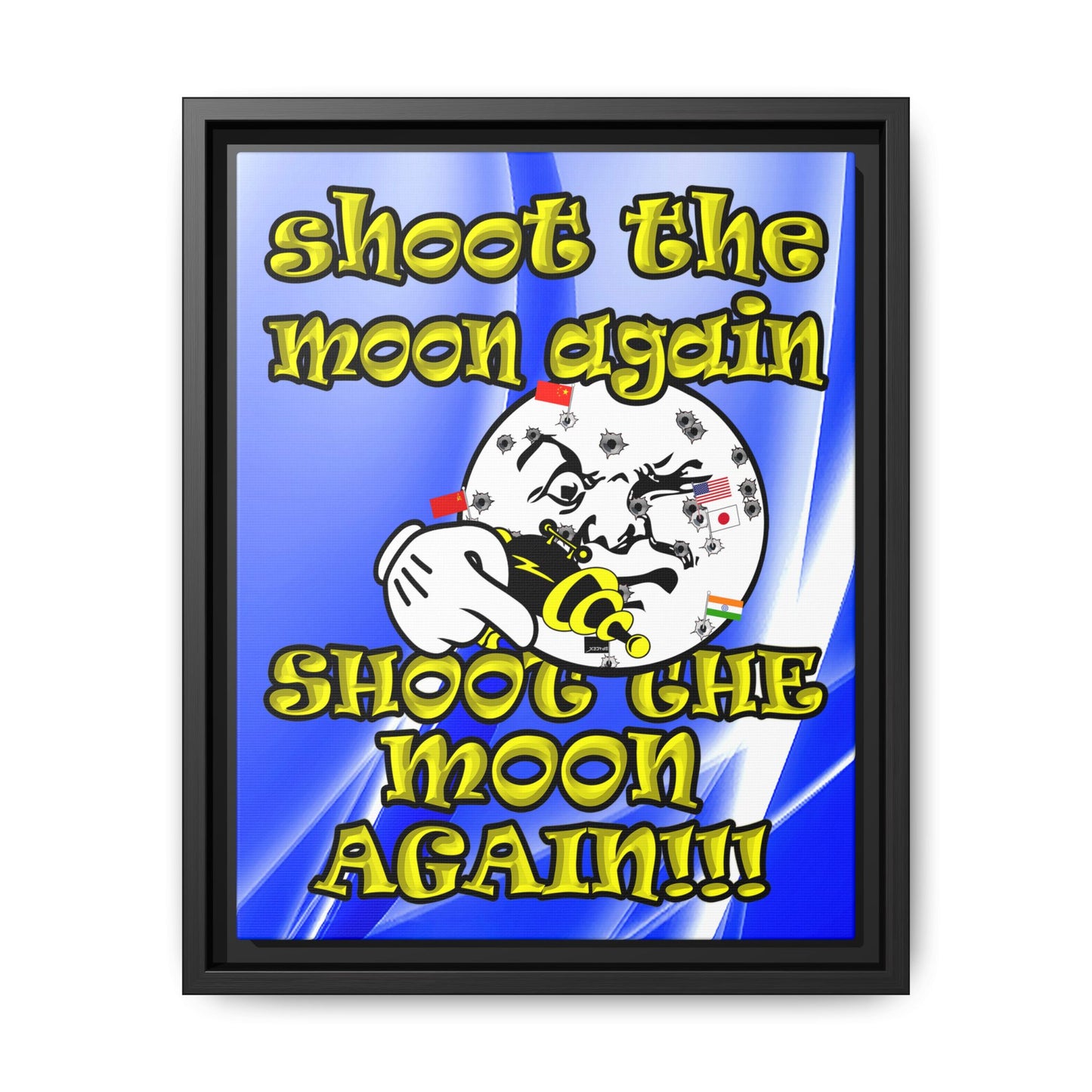 shoot the moon again - framed canvas art (blue-white wave)
