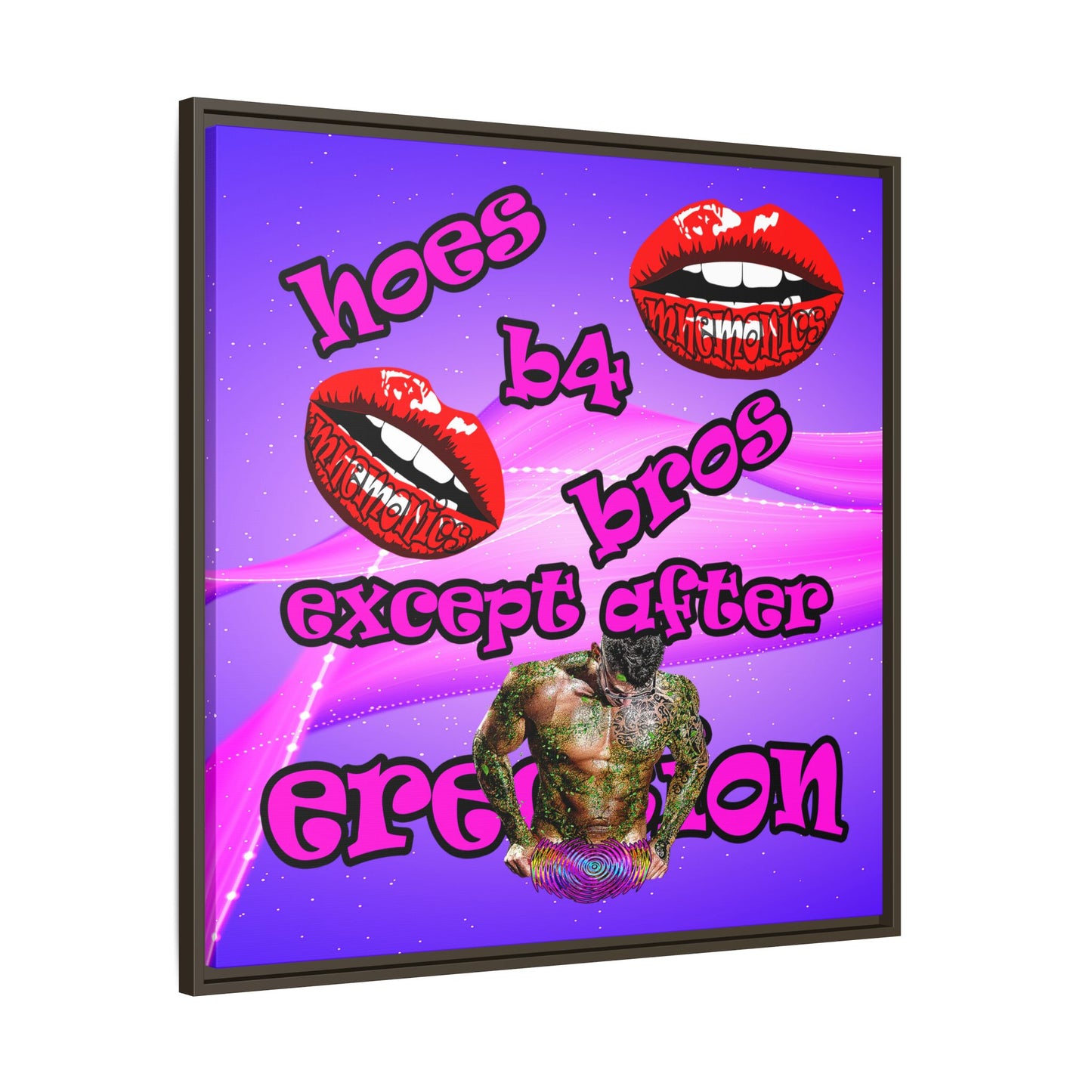 hoes b4 bros - framed canvas art (purple-pink wave)