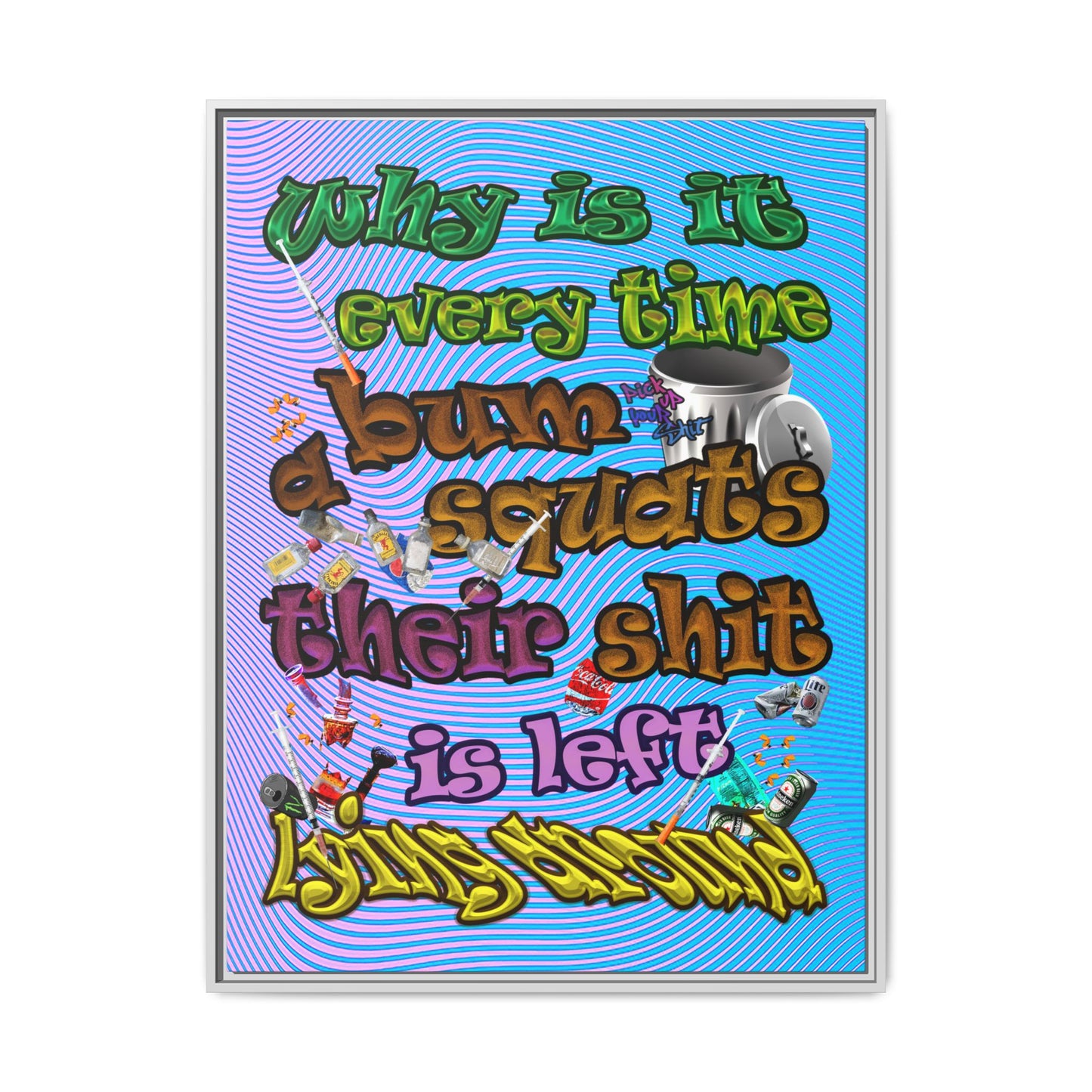 the bum's shit - framed canvas art (light blue-purple wave)