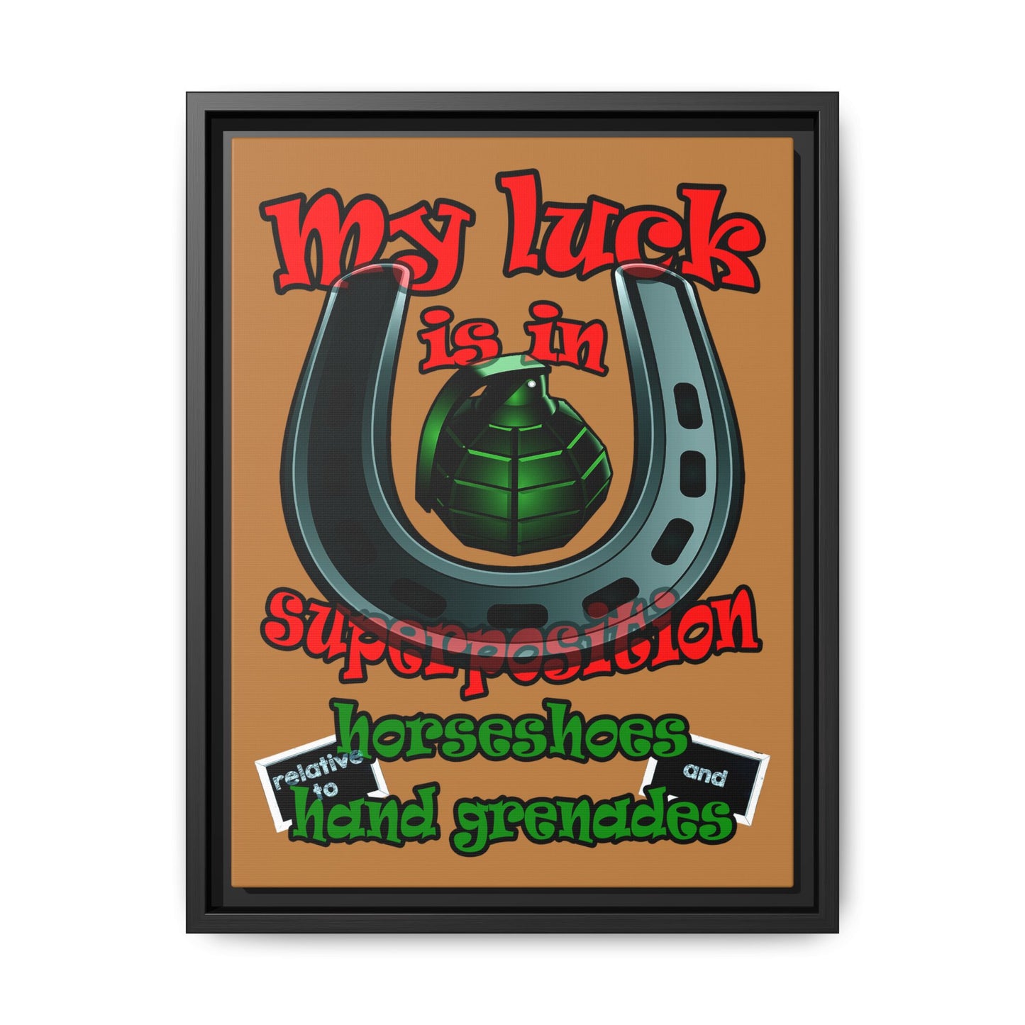 my luck - framed canvas art (light brown)